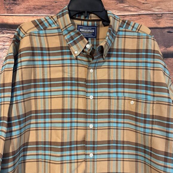 Panhandle Slim Rough Stock XXL Men's Plaid Check Shirt Tan Blue Brown Western - Picture 2 of 9
